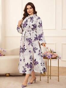 Modelyn 优雅休闲褶裥前腰收紧宽松长连衣裙，适合大码女性，春夏款 - 彩色 - 查看 5