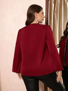 SHEIN Clasi 大码纯色简约长袖衬衫 - 紅色 - 查看 2