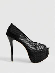CUCCOO LuxiPop 女士网面水桌高跟鞋，圣诞新年夜店风穿搭 - 黑色 - 查看 2