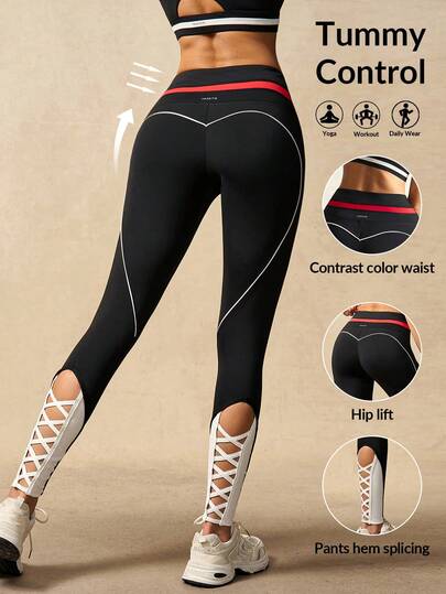 VARSIVA Damtights med hög midja och smal passform, kontrastfärgade sportbyxor för casualbruk