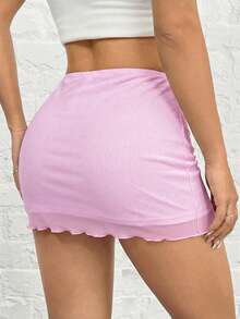 SHEIN EZwear 粉色针织网眼褶皱紧身迷你裙（女款） - 粉色 - 查看 6