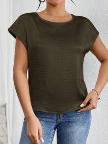 Firerie Blusa de satén con mangas de murciélago de unicolor para mujer - Marrón - Ver 5