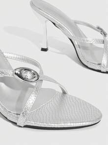 CUCCOO SZL 女士搭扣设计优雅高跟凉拖鞋，时尚百搭，适合日常穿着 - 銀色 - 查看 10