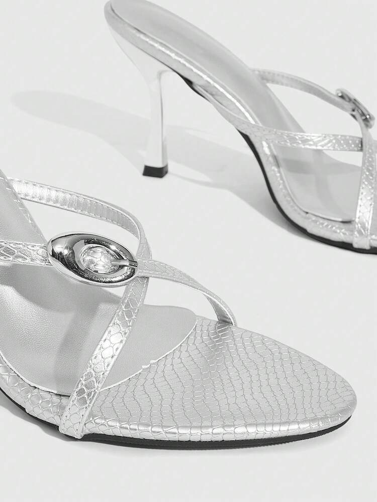 CUCCOO SZL Women's Buckle Design Elegant High Heel Slide Sandals, Fashionable For Daily Wear Prom Heels