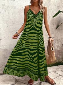 EMERY ROSE Women's Leopard Print Loose Maxi Slip Dress, Elegant For Daily Wear And Vacation, Summer - Olive Green - View 7