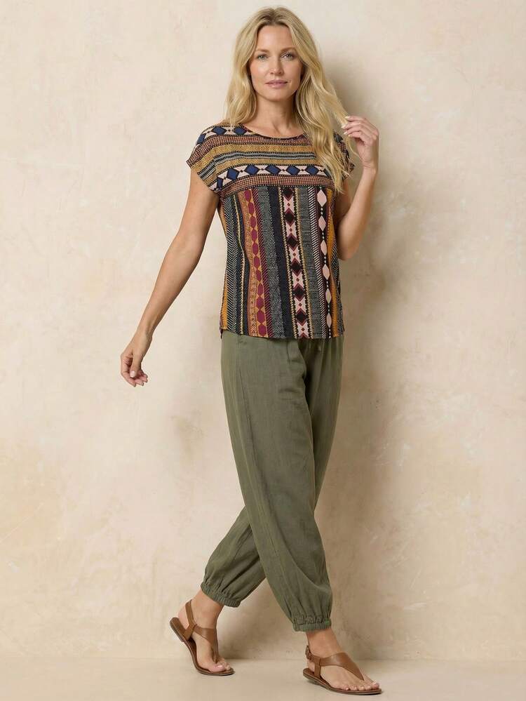 Geo Print Batwing Sleeve Blouse