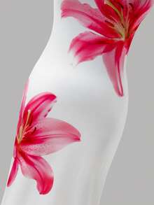 SHEIN 少女针织碎花图案修身无袖连衣裙 - 白色 - 查看 6