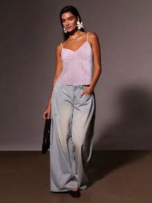 Athîral Women's Poplin Stripe Cami Top, Four Season - Baby Pink - View 3