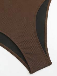 Swim Oasis 2026新款春夏纯色特殊面料连体泳衣带裙，沙滩度假休闲泳装套装 - 棕色 - 查看 8