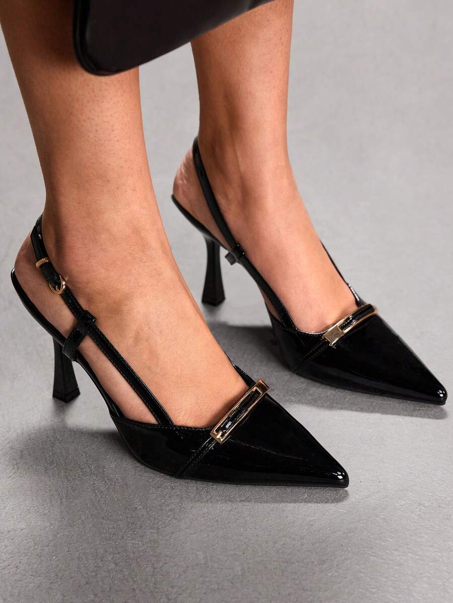 CUCCOO SZL Women's Pointed Toe Stiletto High Heel Black Lace Mesh Breathable Hollow-Out Sexy Elegant Lady High Heel Pumps With Ankle Strap, Versatile For Daily, Party, Gathering Valentine's Day - Black - View 1