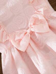 年轻女孩夏季优雅派对宴会提花蕾丝蝴蝶结装饰收腰A字连衣裙 - 粉色 - 查看 8