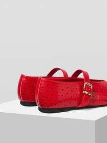 MOTF PREMIUM WOMEN HOLLOW-OUT SQUARE TOE FLAT SHOES SPRING SHOES - Red - View 8