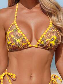 Swim Vcay Women's Random Print Halter Tie Crop Top & Knotted Side Thong Bikini 2-Piece Swimsuit, Spring/Summer - Multicolor - View 7