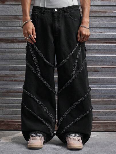 AXEPEAK 男士水洗拼接宽松休闲裤，时尚长裤