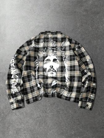 Men's Casual Plaid & Figure Print Wool Blend Jacket, Spring/Autumn