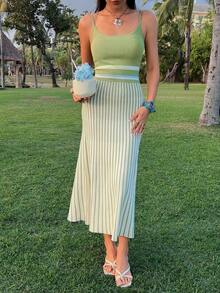 Livesso Women's Vacation Striped Casual Fashion Knit Slip Dress - Green - View 4