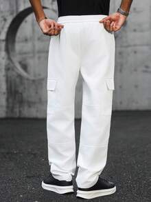 SLATEMANN 男士纯色抽绳腰带工装口袋休闲裤 - 白色 - 查看 2