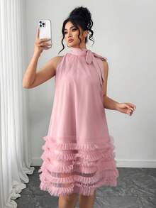 Elenzga 新款粉色浪漫网纱优雅连衣裙。 - 粉色 - 查看 3