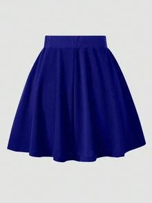 Falda mini de línea A con volantes, de punto, versátil y elegante para uso diario y urbano, para niñas - azul real - Ver 2