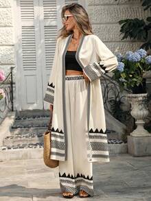 Breezaya Women's Bohemian Geometric Floral Print Cover-Up And Pants 2-Piece Set, Spring/Summer - White - View 5