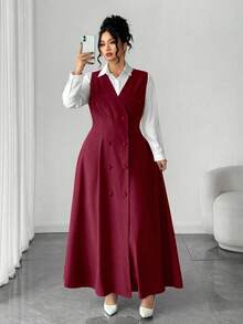 Elenzga Đầm maxi cỡ lớn dành cho nữ, thiết kế họa tiết đồng xu cổ điển và trang trí cúc áo, thích hợp cho các dịp như tựu trường, tốt nghiệp, Ngày Valentine, lễ hội âm nhạc, Ngày của Mẹ, Halloween, Lễ Tạ ơn, Lễ Phục sinh, Ngày Quốc khánh, dạ hội, tiệc hẹn hò, mùa cưới, du lịch ngoài trời. - Màu Đỏ Sâu - Xem 7