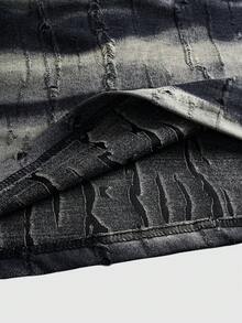 ROMWE MEN Grunge Punk Camiseta de manga corta casual de moda callejera con estampado degradado y rasgada para hombre, verano - Verde - Ver 4