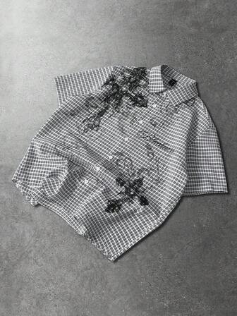 Chemise décontractée à manches courtes avec boutons et imprimé à carreaux pour hommes
