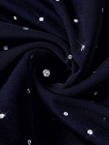SHEIN EZwear 两件套黑色针织性感网纱亮片装饰女士迷你裙套装，适合派对穿着 - 寶藍色 - 查看 5