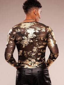 FeverCity Men's Crew Neck Straight Shoulder Long Sleeve Slim Fit Fashionable T-Shirt