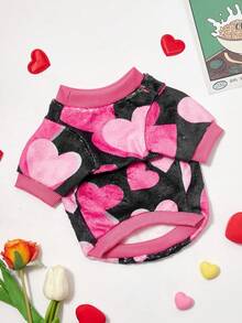 PETSIN 1件通用宠物狗猫保暖法兰绒卫衣，带心形印花，黑粉色 - 彩色 - 查看 6