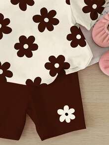 SHEIN LMoss Kids Bộ 2 món cho bé gái, áo và quần short in hoa dễ thương, màu dưa lưới, thích hợp cho ngày Valentine, kỳ nghỉ, mùa hè, hoạt động ngoài trời, đi học, mặc đôi cho chị em gái, đi nghỉ mát. - Nhiều màu - Xem 6