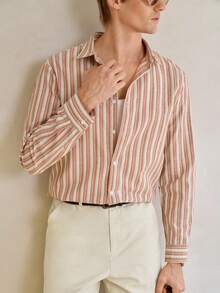 Manfinity CityGents Mens Casual Preppy Style Striped Long Sleeve Button Front Regular Shirt - Multicolor - View 5