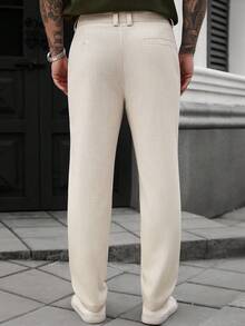 Manfinity CasualCool Herren Lässig Alltagsarbeitskleidung Einfarbige Hose mit schräger Tasche und geradem Bein - Aprikosenfarben - Übersicht 2