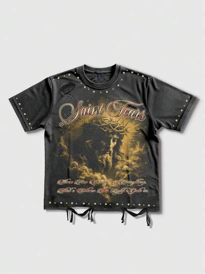 Street Life Maglietta a maniche corte con stampa di Gesù da uomo, stile casual