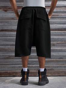 AXEPEAK Men's Casual Solid Color Drawstring Waist Drop-Crotch Shorts Men's Oversized Shorts Men Streetwear Shorts Black Shorts Men Men's Shorts Drawstring Waist Knee Length Shorts Slouchy Shorts Men's Shorts Drawstring Waist - Black - View 3