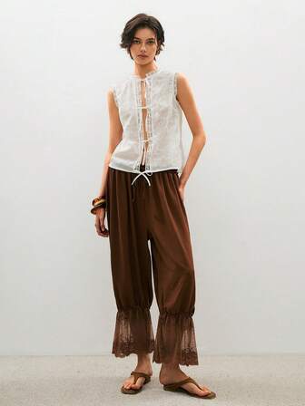 ATUI Studio Top Regata Minimalista de Cor Sólida com Amarração, Uso Diário para Mulheres