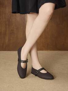 MOTF WOMEN'S FASHION COMMUTER TEXTURED DOUBLE BUCKLE STRAPS DETAIL ROUND TOE SHOES VALENTINE'S DAY