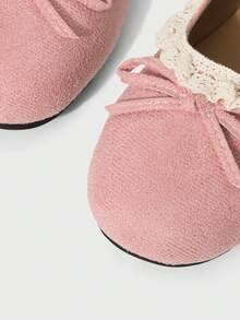 ROMWE Kawaii Women's Fashionable & Sweet Lace Trim Bow Decor Flats For Christmas Valentine's Day - Pink + white lace cloth - View 5