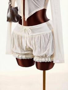 Amplova Quần short cạp chun kiểu dáng boho lãng mạn mới dành cho nữ - trắng - Xem 3