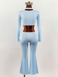 Amplova 2026 New Style 2 In 1 Cropped Top And Low-Waist Flare Skinny Pants Women's Suit - Multicolor - View 2