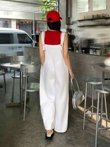 DAZY Women & Girls Casual Washed Denim Loose Straight Leg Bib Overall Jumpsuit - White - View 4