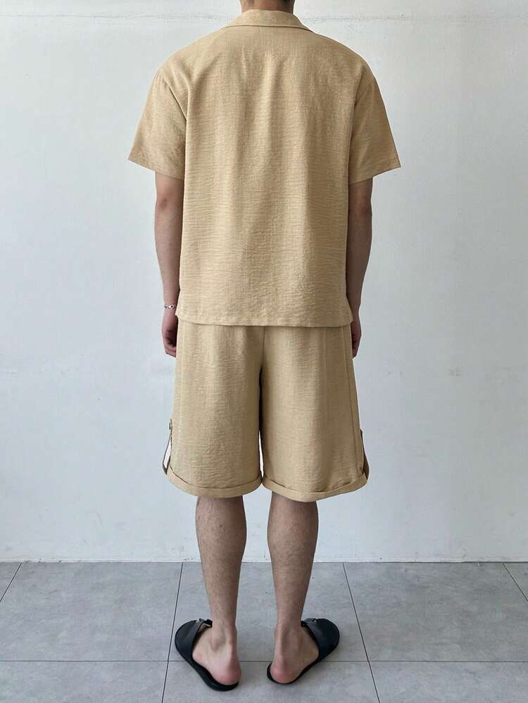 Men Solid Shirt & Elastic Waist Shorts