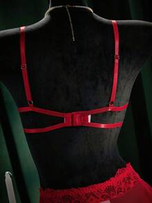 SpicyHot 情人节性感系列蕾丝拼接链条镂空两件套女士性感内衣套装 - 紅色 - 查看 6