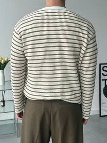 DAZY 男士条纹半拉链T恤，多色，春秋季 - 彩色 - 查看 2