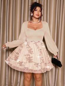 Cravure Kooky Elegance 系列（忧郁气质）（周三美学）亮片网纱迷你连衣裙 - 香檳色 - 查看 3