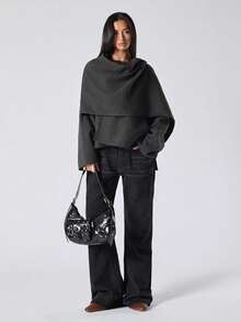 LYSMO 纯色斗篷式外套，休闲秋冬款 - 灰色 - 查看 4