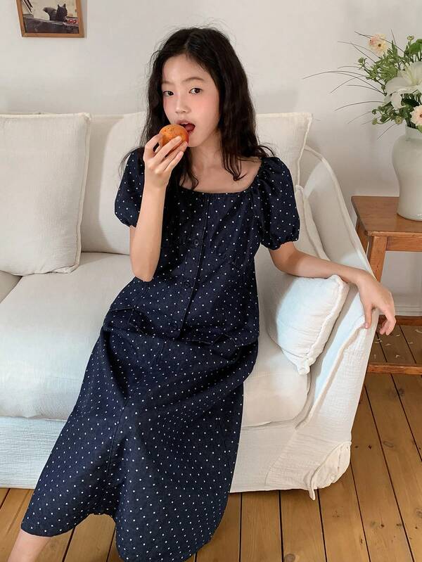 DAZY 女童波点印花牛仔上衣和牛仔裙两件套，少女秋季穿搭