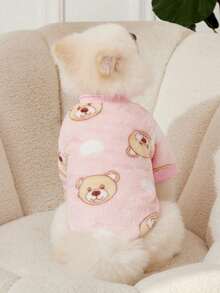 PETSIN 1 Pc Pet Fleece Sweatshirt With Pink Bear Print, Warm Pet Clothing - Multicolor - View 3