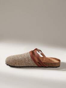 Solecia Women's Woven Textured Slip-On Sandals, Round Toe Design, Exposed Heel, Comfortable Minimalist Style, Suitable For Vacation And Commute, Brown Flat Shoes, Versatile For Casual Wear - Brown - View 6