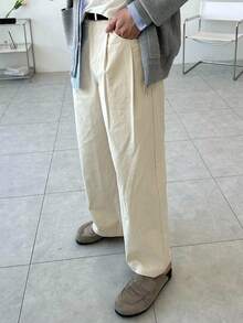 DAZY Men's Pleated Straight Leg Loose Pants With Pockets, Spring/Autumn - Beige - View 4